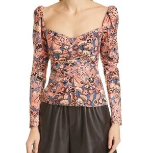 A.L.C. Chandler Floral Cotton Sweethear Top Dark Navy/Chestnut Size 4